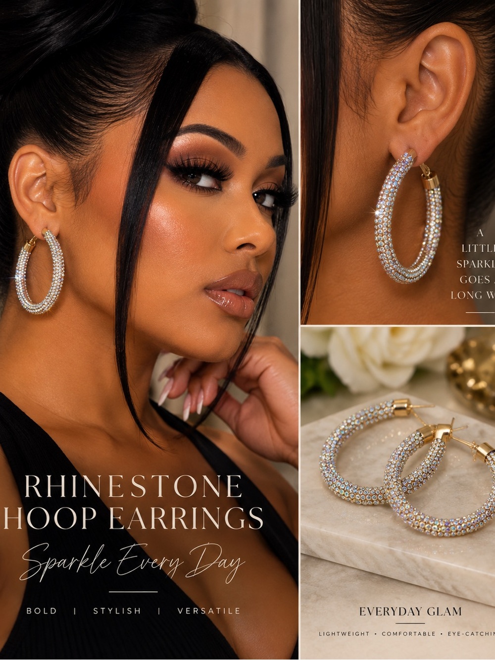 bebe Gold Rhinestone Hoop Earrings